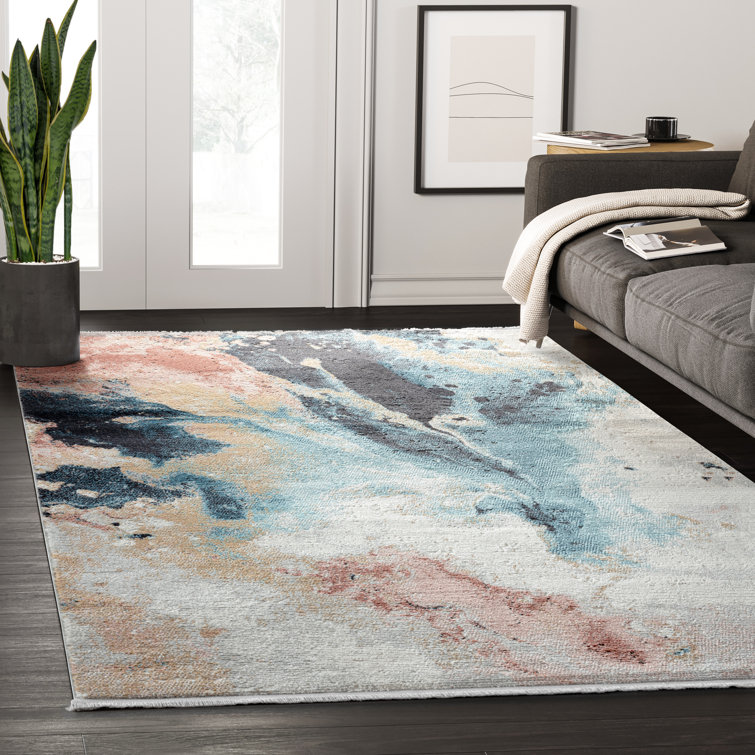 Ebern Designs Almeera Abstract Blue/Beige Area Rug Wayfair
